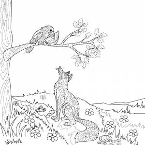 Раскраска Ворона и лисица  и