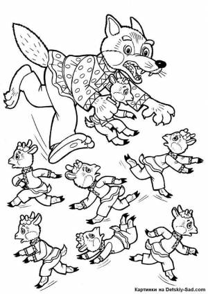 Раскраска волк и семеро козлят