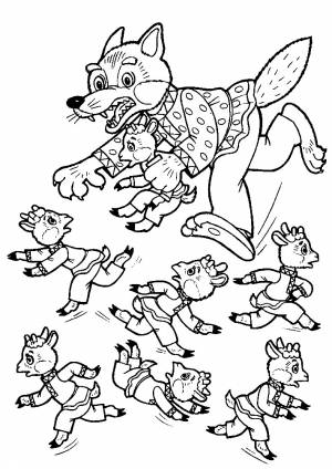 Раскраска волк и семеро козлят