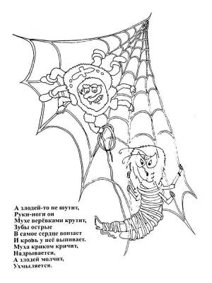 Раскраски Муха цокотуха для детей
