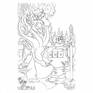 Раскраска Богатырь и Змей-Горыныч