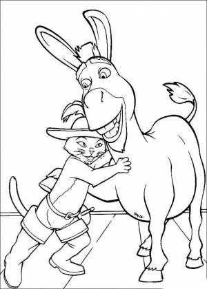 Раскраски Раскраска Кот в сапогах и осел кот в сапогах из шрека Шрек