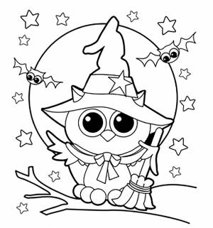 Раскраски хэллоуин, Раскраска сова волшебница Хэллоуин