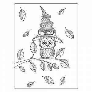 Раскраска Сова в шляпе ведьмы