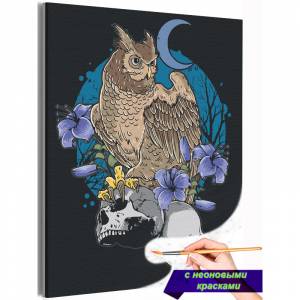 AAAA-C1064 Сова с черепами Фн Птицы Хэллоуин Happy Halloween Праздник Раскраска картина по номерам на холсте недорого