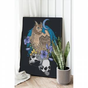 AAAA-C1064 Сова с черепами Фн Птицы Хэллоуин Happy Halloween Праздник Раскраска картина по номерам на холсте недорого