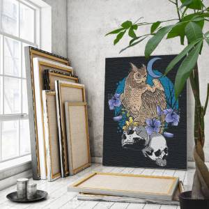 AAAA-C1064 Сова с черепами Фн Птицы Хэллоуин Happy Halloween Праздник Раскраска картина по номерам на холсте недорого