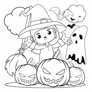 Хэллоуин раскраска милая маленькая девочка witch2