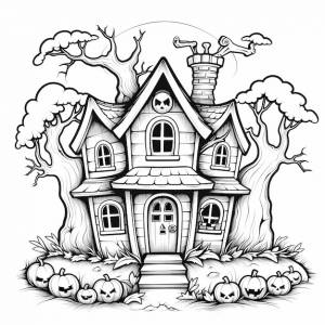 Раскраска хэллоуин, черно-белая, минималистичная, простые формы