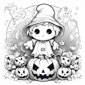 Черно-белая векторная раскраска хэллоуин милый призрак ноль