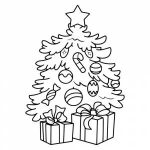 Раскраска Новогодняя ёлка и подарки