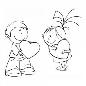 Раскраска Валентинки у мальчика и девочки