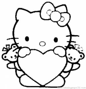 Раскраски Раскраска Hello kitty с сердечком и мишки Hello Kitty