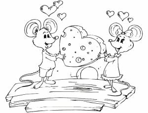 Раскраска «Мышки в День святого Валентина»