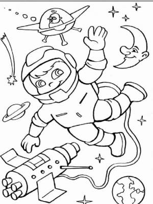 Раскраска День Космонавтики картинка на листе  для детей