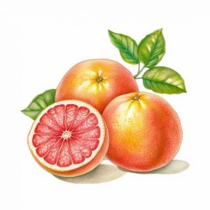 Рисунок грейпфрута с листьями на белом фоне