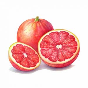 Рисунок красного грейпфрута с зеленым кончиком