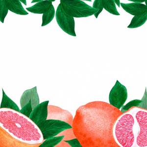 Ручной рисунок акварелью грейпфрут и апельсин с рамкой из зеленых листьев на белом фоне записки открытка баннер этикетка