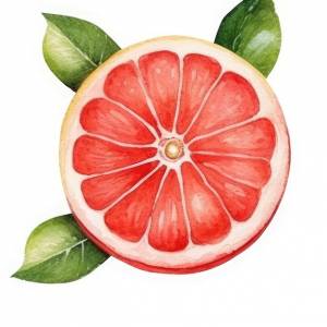 Рисунок грейпфрута с зелеными листьями и красный грейпфрут