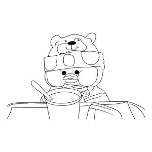 Раскраска Уточка Лалафанфан кушает