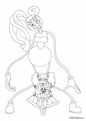 Раскраска Мамочка Длинные Ножик, куколка Поппи Плейтайм и Хагги Вагги