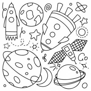 Набор иллюстраций космоса doodle, элементы дизайна для любых целей