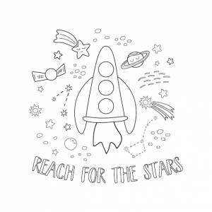 Простая раскраска космических ракет, звезд, планет во вселенной милая раскраска для детей детская игра для малышей