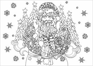 Раскраска «Дедушка Мороз с подарками в руках»