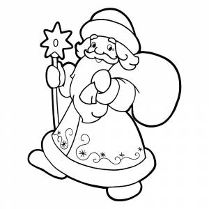 Раскраска Дед Мороз с мешком подарков для малышей