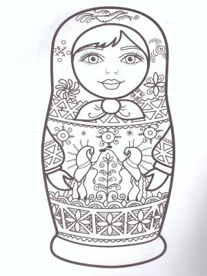 Раскраска Матрешки Мезенская роспись