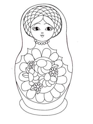 Раскраски Раскраска Матрешка с бусами раскраски