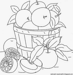 Раскраски Натюрморт с фруктами и вазой