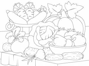 Натюрморт из овощей векторная страница для детской раскраски для печати