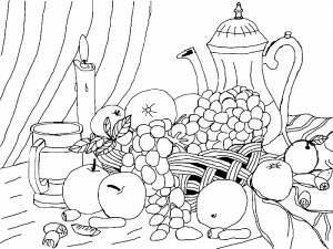 Раскраска натюрморт фрукты на столе