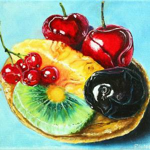 Картина с фруктами Натюрморт панкейк с фруктами и ягодами холст