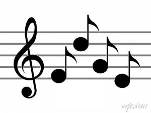 Скрипичный ключ, ноты и персонал на белом фоне плакаты на стену