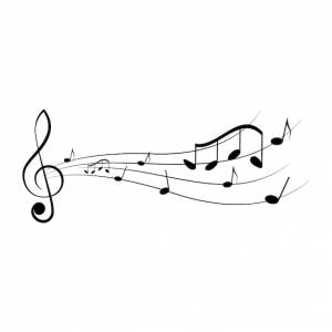 Черно-белый рисунок музыкальных нот и скрипичного ключа