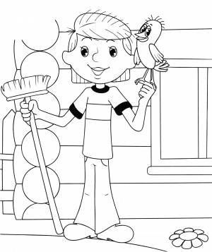 Раскраска Дядя Фёдор в деревне