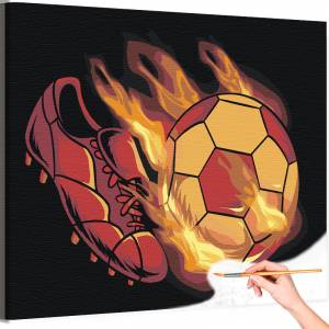 AAAA-C0671 Бутса и огненный мяч Футбол Спорт Раскраска картина по номерам на холсте недорого
