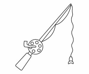 черно-белая иконка удочки на белом фоне симпатичное оборудование для ловли рыбы в стиле линии для летнего активного отдыха xa