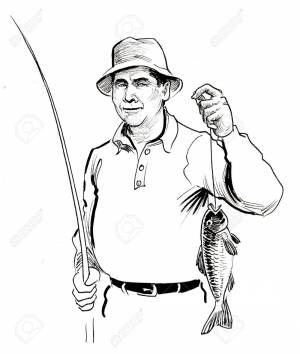 Happy Man With A Caught Fish And Fishing Rod