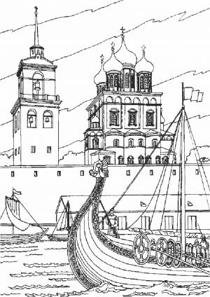 Раскраска города  Храм у воды