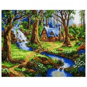 Раскраска по номерам Домик в лесу