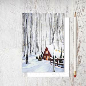 Все открытки > «Домик в зимнем лесу»