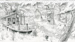 Домик в лесу рисунок карандашом