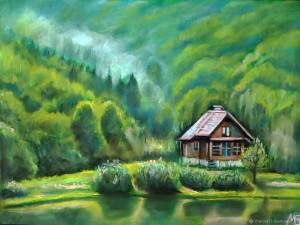 Картина Домик у озера