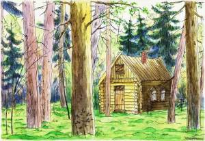 Дом в лесу рисунок детский