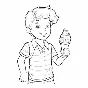 Раскраска мальчик держит мороженое для детей