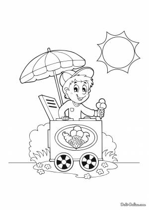 Раскраска Мальчик продаёт мороженое