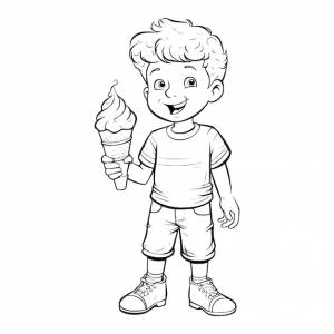 Раскраска мальчик держит мороженое для детей